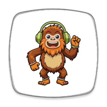 Big Foot Lustige Cartoon Figur Kopfhörer Musik - Viereckiger Kühlschrankmagnet - Weiß - Vorne