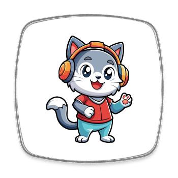 Chat Drôle Dessin Animé Personnage Casque Musique - Magnet carré - blanc - Devant