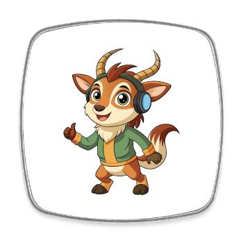 Antilope Lustige Cartoon Figur Kopfhörer Musik - Viereckiger Kühlschrankmagnet - Weiß - Vorne