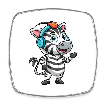 Zebra Lustige Zeichentrickfigur Kopfhörer Musik - Viereckiger Kühlschrankmagnet - Weiß - Vorne