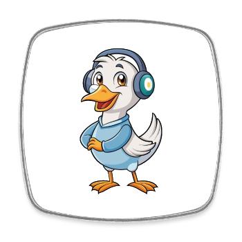 Goose Funny Cartoon Character Casque Musique - Magnet carré - blanc - Devant