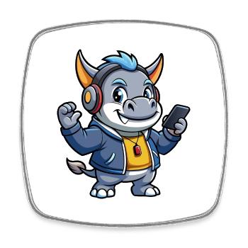 Rhino Funny Cartoon Character Musique de casque - Magnet carré - blanc - Devant