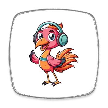 Flamingo Funny Cartoon Character Musique de casque - Magnet carré - blanc - Devant