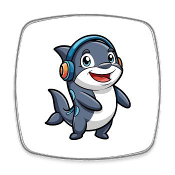 Orca Funny Cartoon Character Headphone Music - Square fridge magnet - white - Front