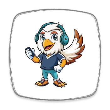 Eagle Funny Cartoon Character Musique de casque - Magnet carré - blanc - Devant