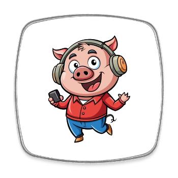 Schwein Lustige Zeichentrickfigur Kopfhörer Musik - Viereckiger Kühlschrankmagnet - Weiß - Vorne