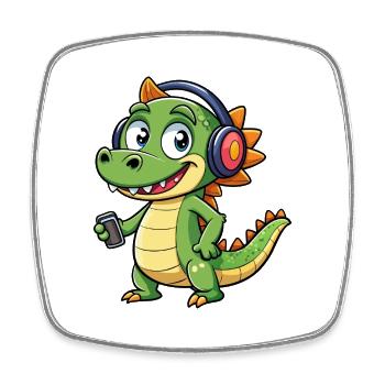 Krokodil Lustige Zeichentrickfigur Kopfhörer Musik - Viereckiger Kühlschrankmagnet - Weiß - Vorne