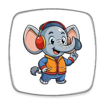 Elefant Lustige Zeichentrickfigur Kopfhörer Musik - Viereckiger Kühlschrankmagnet - Weiß - Vorne