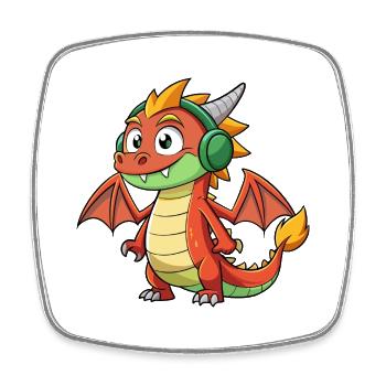 Dragon Funny Cartoon Character Musique de casque - Magnet carré - blanc - Devant