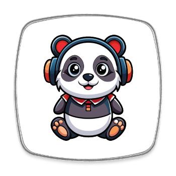 Panda Drôle Dessin Animé Personnage Casque Musique - Magnet carré - blanc - Devant