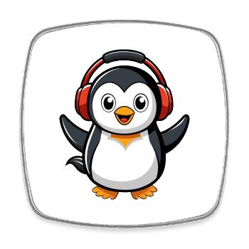 Pinguin Lustige Zeichentrickfigur Kopfhörermusik - Viereckiger Kühlschrankmagnet - Weiß - Vorne