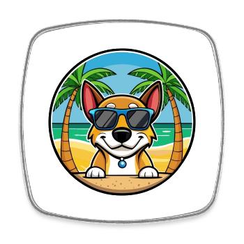 Serbischer dreifarbiger Laufhund Rasse Cartoon Strand - Viereckiger Kühlschrankmagnet - Weiß - Vorne