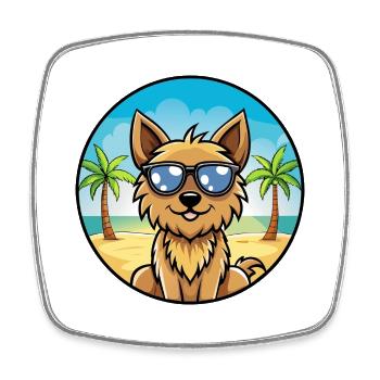 Silky Terrier Dog Breed Cartoon Sunglasses Beach - Square fridge magnet - white - Front