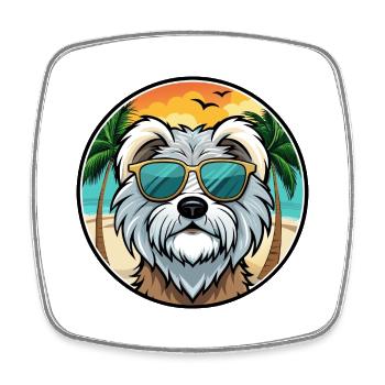 Tibet Terrier Hund Rasse Cartoon Sonnenbrille Strand - Viereckiger Kühlschrankmagnet - Weiß - Vorne