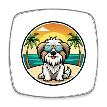Tibetische Kyi Apso Hunderasse Cartoon Sonnenbrille Strand - Viereckiger Kühlschrankmagnet - Weiß - Vorne