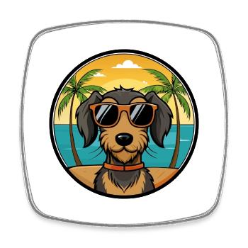 Lunettes de soleil de dessin animé de race de chien teckel à poil dur - Magnet carré - blanc - Devant