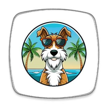 Draht Foxterrier Hunderasse Cartoon Sonnenbrille Strand - Viereckiger Kühlschrankmagnet - Weiß - Vorne