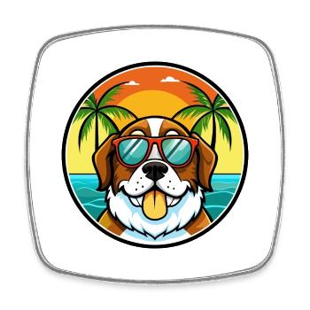 Bernhardiner Hunderasse Cartoon Sonnenbrille Strand - Viereckiger Kühlschrankmagnet - Weiß - Vorne