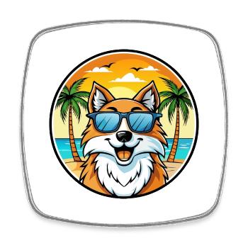 Scotch Collie Dog Breed Cartoon Sunglasses Beach - Square fridge magnet - white - Front