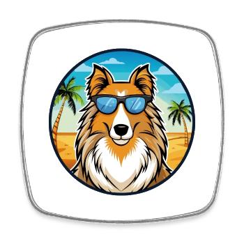 Rough Collie Chien Race Dessin Animé Lunettes De Soleil Plage - Magnet carré - blanc - Devant