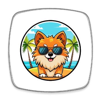 Pommerscher Deutscher Spitz Hunderasse Cartoon Beach - Viereckiger Kühlschrankmagnet - Weiß - Vorne
