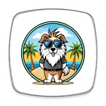 Picardie Schäferhund Rasse Cartoon Sonnenbrille Strand - Viereckiger Kühlschrankmagnet - Weiß - Vorne