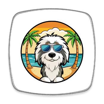Polnische Tiefland-Schäferhund-Rasse Cartoon-Sonnenbrille - Viereckiger Kühlschrankmagnet - Weiß - Vorne