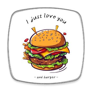 i love u and burger - Viereckiger Kühlschrankmagnet - Weiß - Vorne
