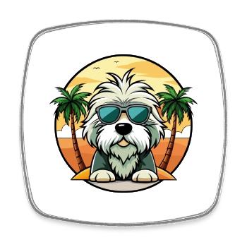 Vieux chien de berger anglais race dessin animé lunettes de soleil plage - Magnet carré - blanc - Devant