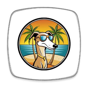 Alter kroatischer Windhund Hunderasse Cartoon Strand - Viereckiger Kühlschrankmagnet - Weiß - Vorne