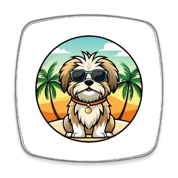 Malteser Shih Tzu Hund Rasse Cartoon Sonnenbrille Strand - Viereckiger Kühlschrankmagnet - Weiß - Vorne