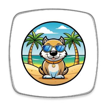 Milieu Asiatique Ovtcharka Chien Race Dessin Animé Plage - Magnet carré - blanc - Devant
