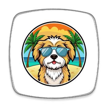 Lhassa Apso Chien Race Dessin Animé Lunettes De Soleil Plage - Magnet carré - blanc - Devant