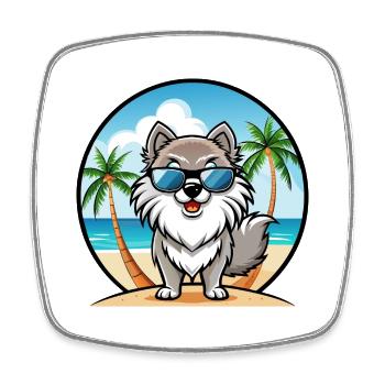 Keeshond Chien Race Dessin Animé Lunettes de Soleil Plage - Magnet carré - blanc - Devant