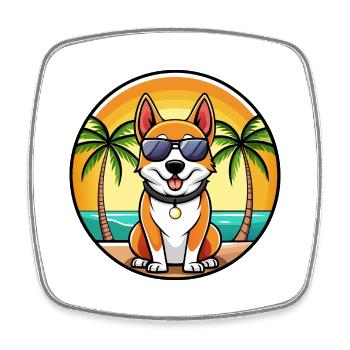 Japanischer Terrier Hund Rasse Cartoon Sonnenbrille Strand - Viereckiger Kühlschrankmagnet - Weiß - Vorne