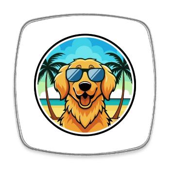 Golden Retriever Dog Breed Cartoon Sunglass Beach - Square fridge magnet - white - Front
