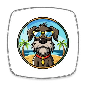 Deutscher Drahthaar Vorstehhund Rasse Cartoon Strand - Viereckiger Kühlschrankmagnet - Weiß - Vorne