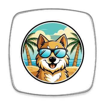 Deutscher Spitz Hund Rasse Cartoon Sonnenbrille Strand - Viereckiger Kühlschrankmagnet - Weiß - Vorne