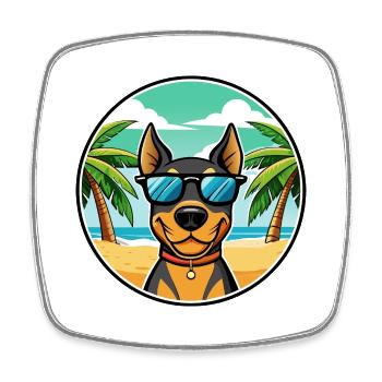 Deutscher Pinscher Hund Rasse Cartoon Sonnenbrille Strand - Viereckiger Kühlschrankmagnet - Weiß - Vorne