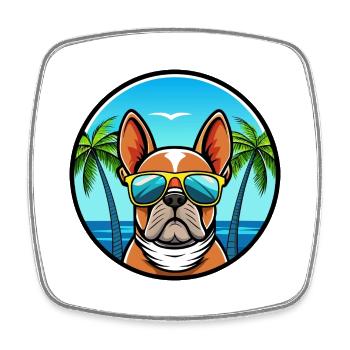 Bouledogue Français Race Dessin Animé Lunettes de Soleil Plage - Magnet carré - blanc - Devant