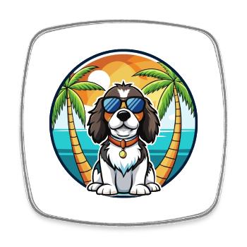 English Springer Spaniel Hunderasse Cartoon Beach - Viereckiger Kühlschrankmagnet - Weiß - Vorne