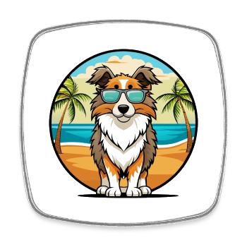 Berger anglais Chien Race Dessin Animé Lunettes De Soleil Plage - Magnet carré - blanc - Devant
