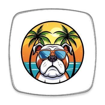 Bouledogue anglais race dessin animé lunettes de soleil plage - Magnet carré - blanc - Devant