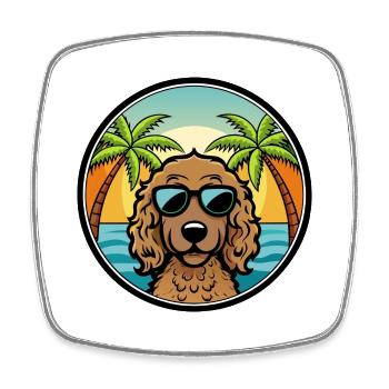 Curly Coated Retriever Dog Breed Cartoon Beach - Square fridge magnet - white - Front