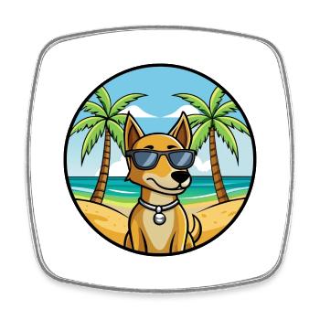 Kretischer Hund Hund Rasse Cartoon Sonnenbrille Strand - Viereckiger Kühlschrankmagnet - Weiß - Vorne