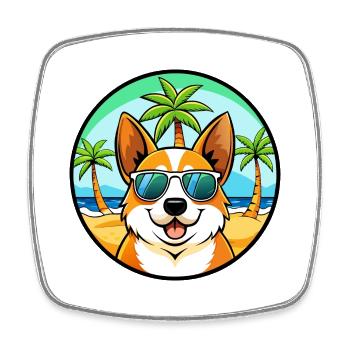 Corgi Hund Rasse Cartoon Sonnenbrille Strand - Viereckiger Kühlschrankmagnet - Weiß - Vorne