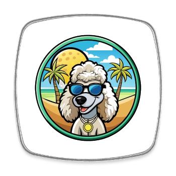 Corded Poodle Dog Breed Cartoon Sunglasses Beach - Square fridge magnet - white - Front