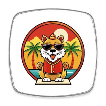 Chinesische kaiserliche Hunderasse Cartoon Sonnenbrille Strand - Viereckiger Kühlschrankmagnet - Weiß - Vorne