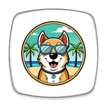 Central Asian Shepherd Dog Breed Cartoon Beach - Square fridge magnet - white - Front