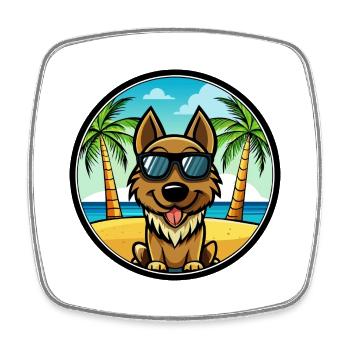 Black Tan Dog Breed Cartoon Sunglasses Beach - Square fridge magnet - white - Front